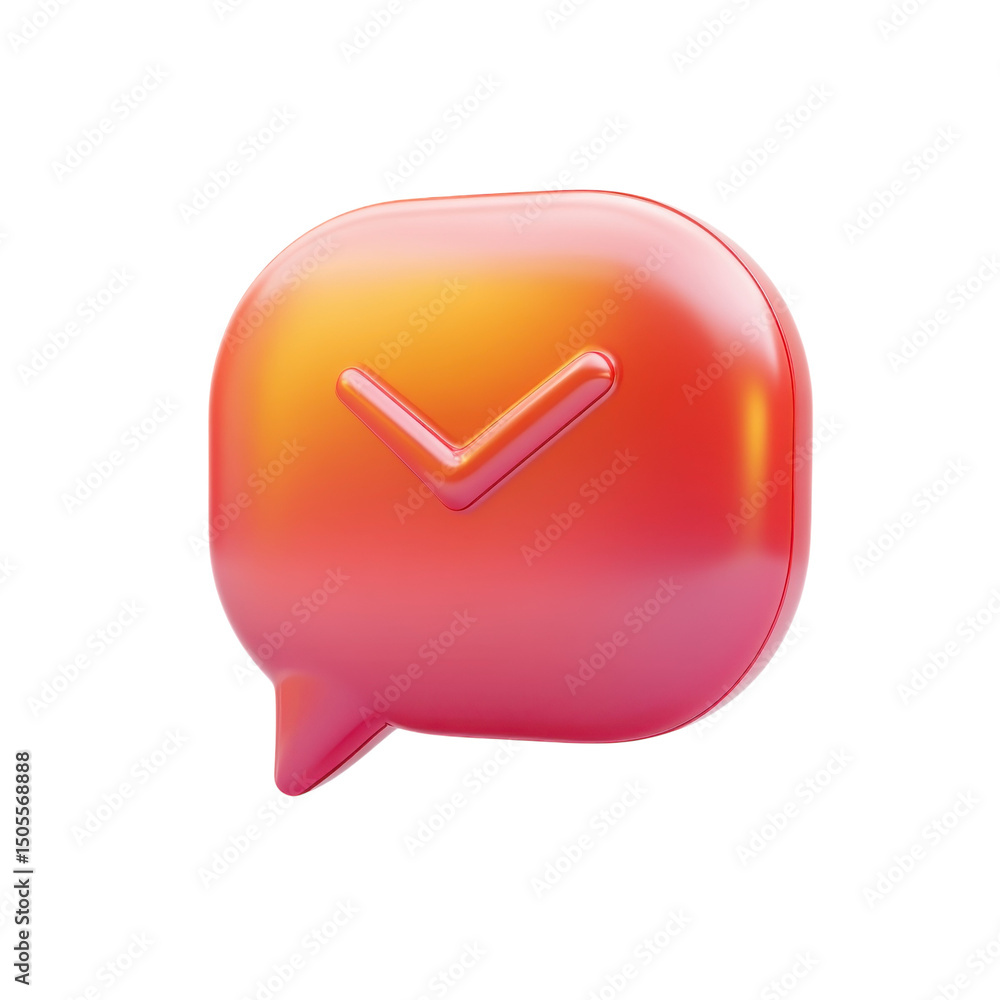 Poster a vivid check mark inside a message bubble symbolizes task completion on transparent background