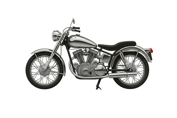 Obraz premium Shiny chrome motorcycle in detailed vector style, viewed from the side, representing classic motorbike culture and powerful road transport on a transparent background
