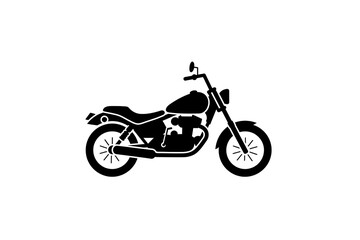 Simplified black motorcycle icon in bold outline style, minimalist silhouette for transportation or lifestyle concepts, isolated on a transparent background