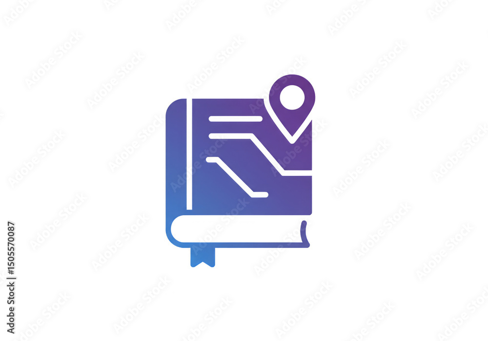 Poster gradient icon of book location pin navigation marker on transparent