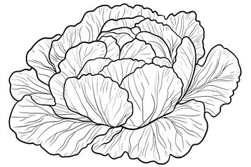 Fototapeta premium A cute cabbage with curly leaves, outlined in thick black ink for easy coloring