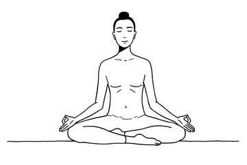 Yoga Pose Meditation Female Outline Vector in Lotus Position - Transparent Background png 
