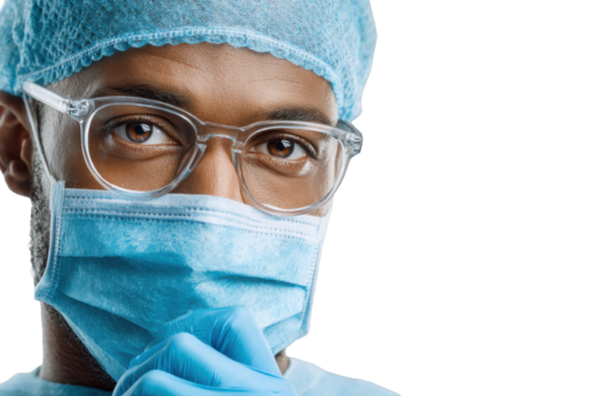 Skilled male surgeon prepared for surgery with focused determination and professionalism