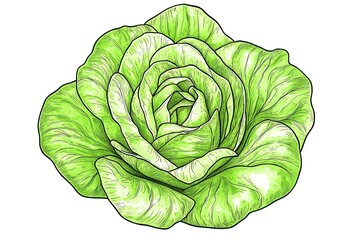 Fototapeta premium A hand-drawn head of lettuce with crinkly leaves, simple and fun for a children's coloring book