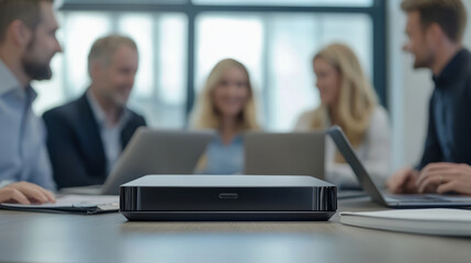 Business meeting collaboration office space digital devices modern environment professional viewpoint