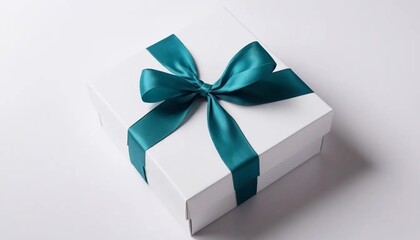 Elegant Teal Bow on White Gift Box