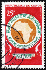 Postage stamp Congo 1969 map of Africa, African Development Bank, fifth anniversary