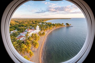 Coastal View from Airplane Window: Tropical Paradise