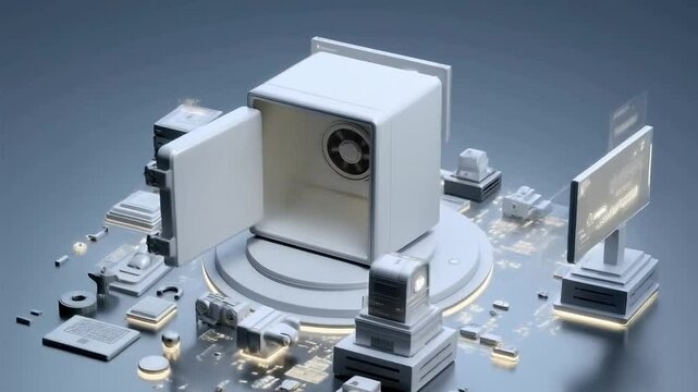 Modern Safe Surrounded by Digital Assets and Financial Symbols, Representing Security and Wealth Management in a Digital Era