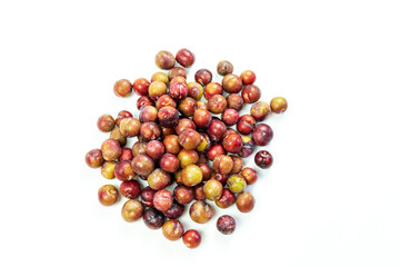 Fresh fruit, the dark red plum, against a white background