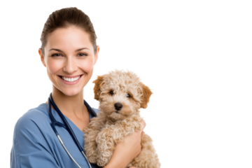 Veterinarian with a puppy shows the joy of caring for animals in a warm setting
