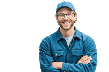 Warehouse associate smiles confidently, displaying professionalism and teamwork