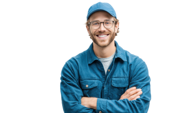 Warehouse associate smiles confidently, displaying professionalism and teamwork