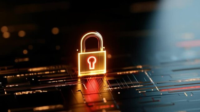 Digital Lock Icon on a Dark Technology Background Representing Cybersecurity, Data Protection, and Privacy in a Modern Connected Digital World