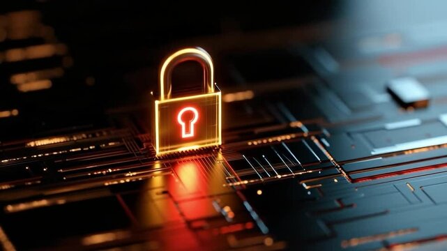 Digital Lock Icon on Futuristic Background Symbolizing Cybersecurity and Data Protection Concepts for Online Safety and Privacy Solutions