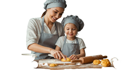 Happy Mother And Daughter Cooking Together In Kitchen Photo With Transparent Background