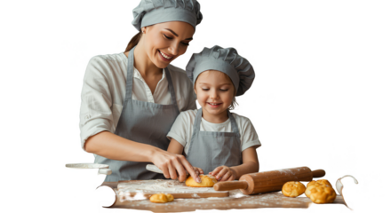 Happy Mother And Daughter Cooking Together In Kitchen Photo With Transparent Background