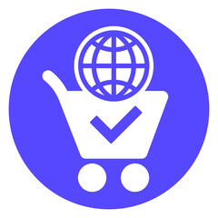 Online shopping icon with cart and globe