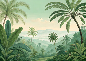 Fototapeta premium Serene Tropical Landscape with Lush Foliage 