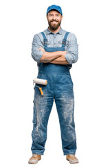 Fototapeta premium Professional wall painter showcasing skill and confidence while preparing for work