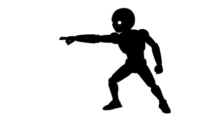 Silhouette figure pointing ahead, on white background, with copy space