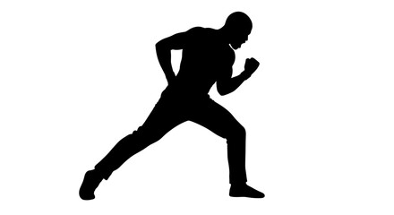 Silhouette of an athletic man running fast on white background, used for sports advertising