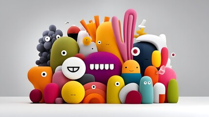 Obraz premium Explosion of colorful 3D toys and playful faces