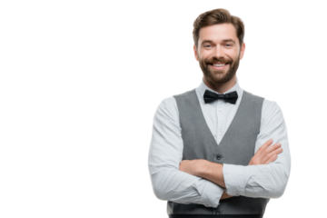 Friendly waiter ready to take orders in a charming dining atmosphere