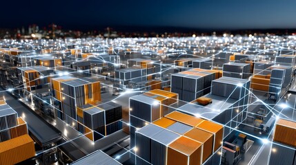 Virtual warehouse and logistics network showcasing the future of global trade and smart supply chains
