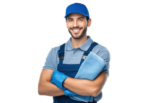 Portrait of a smiling window cleaner worker ready for his next job
