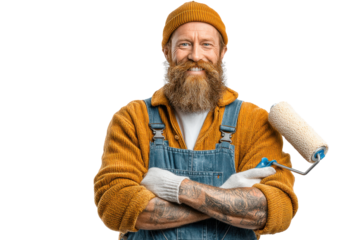 Skilled wall painter ready for creative transformation with roller in hand