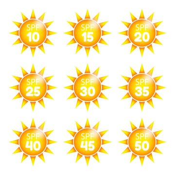 Uv sun protection levels SPF color icons for packaging skin care cosmetics health organizations educational materials websites brochures social media