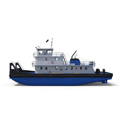 Workboat isolated on transparent background, detailed marine vessel side view