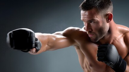Intense MMA fighter landing a powerful punch