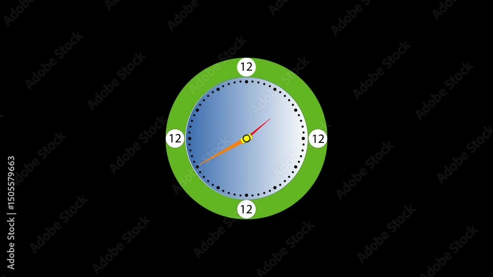 Poster clock illustration showing the time at five minutes after twelve o clock