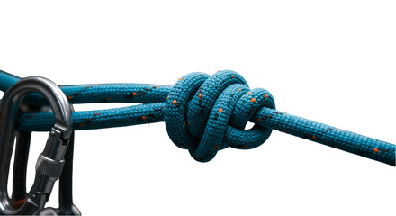 Illustration Of Blue Rope Knot And Metal Carabiner Isolated On Transparent Background