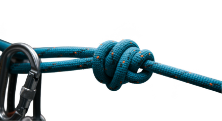Illustration Of Blue Rope Knot And Metal Carabiner Isolated On Transparent Background