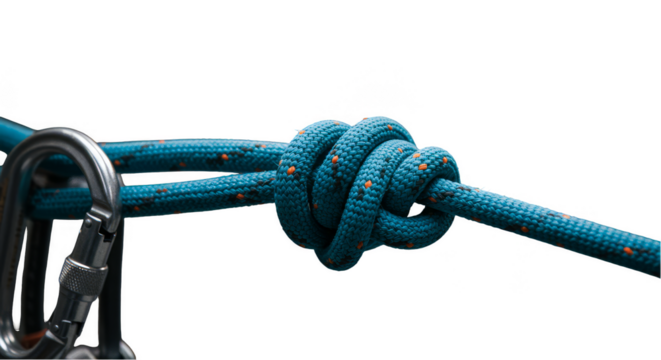 Illustration Of Blue Rope Knot And Metal Carabiner Isolated On Transparent Background