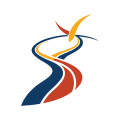 Naklejka premium Abstract design of a colorful road or river shaped element representing movement and growth on a white background