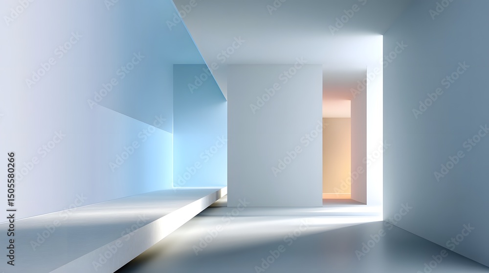 Poster softly lit minimal room with abstract light and shadow interplay