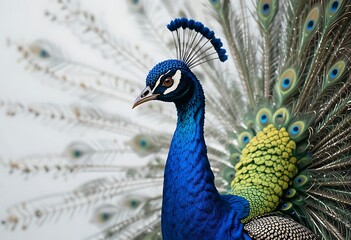 Fototapeta premium Close-up of a Majestic Peacock, Striking Colors and Feathers. Generative Ai