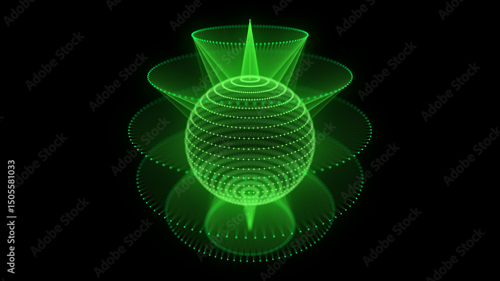 Poster green sphere consisting of points and lines. modern wireframe elements. technology grid sphere. 3d r