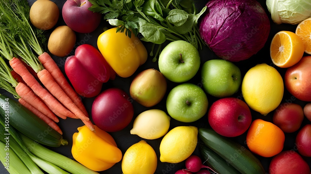 Aufkleber diverse array of fresh fruits and vegetables for a balanced diet