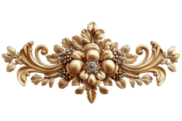 Elegant golden floral design featuring intricate swirls, leaves, and blossoms, perfect for decorative or artistic applications in both digital and print formats