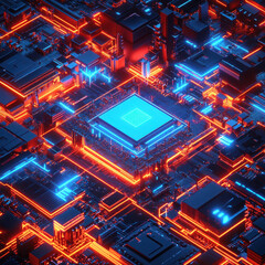 Obraz premium Electric pathways in digital motherboard