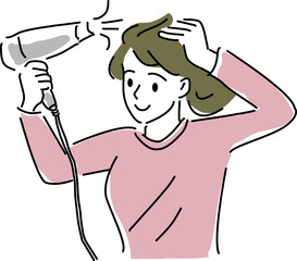 髪にドライヤーをかける女性シンプル線画