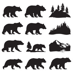 Black Bear silhouette set, Black & White silhouette set
