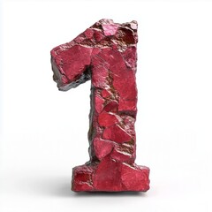 Number 1 shaped from red stone texture glossy font, isolated white
