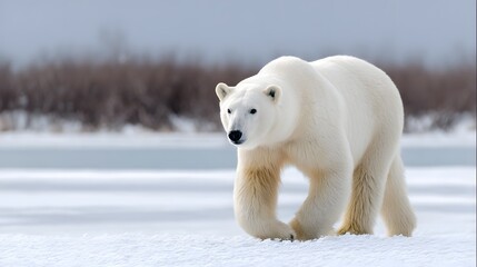 Naklejka premium Majestic polar bear walking across the frozen arctic tundra