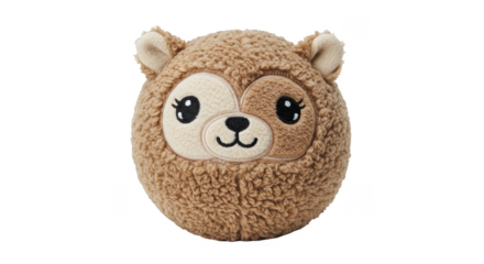 Isolated Adorable Spherical Plush Sloth Toy With Brown Fur and Smiling Face